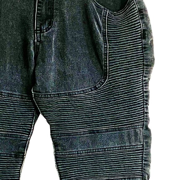 Waimea Moto Biker Ribbed Skinny Fit Jeans Mid Rise 34 Edgy Denim Black Wash Alt - Picture 3 of 9